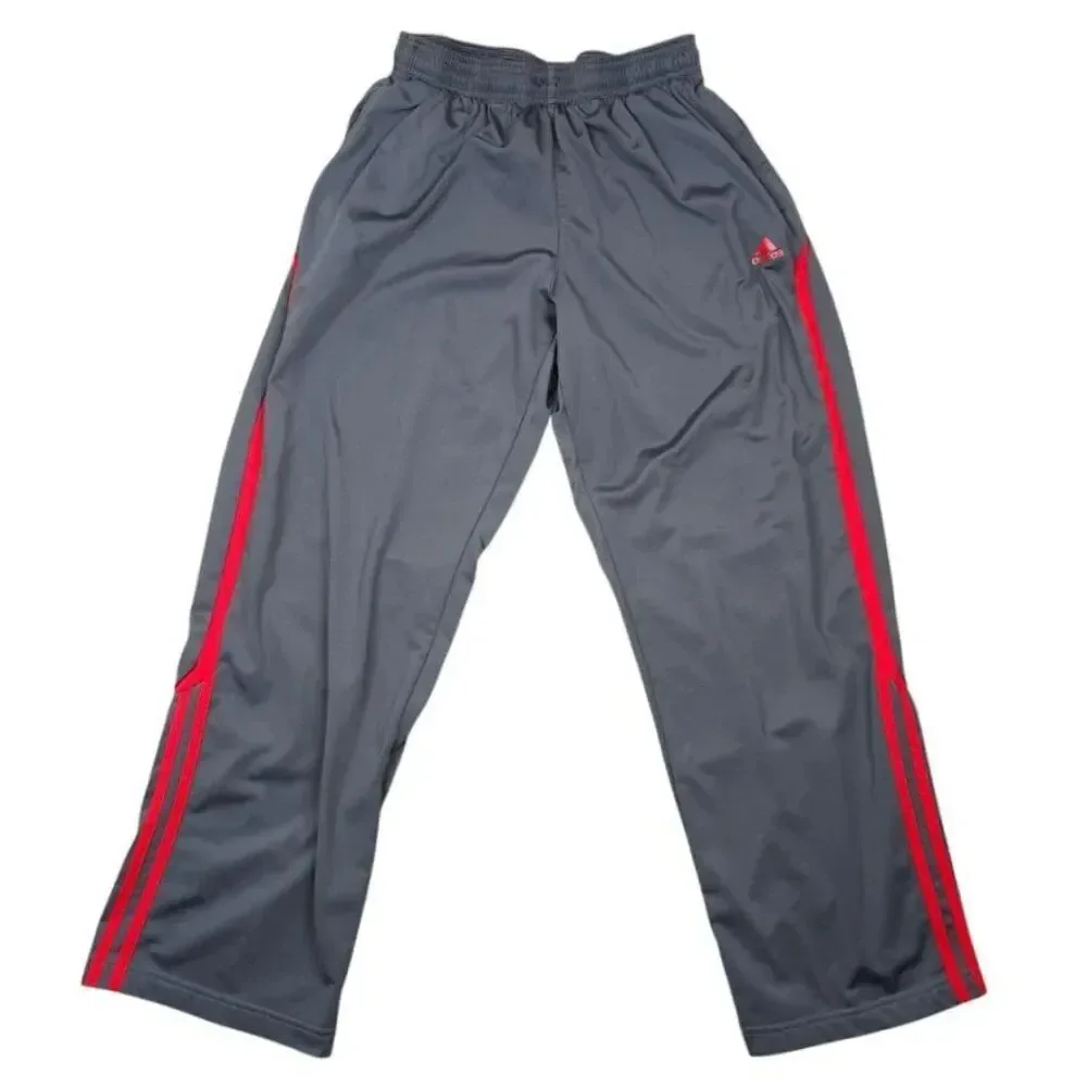 Adidas Track Pants Mens Size Medium Gray Red Athletic Work Out 027344 AAL001